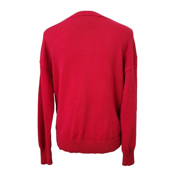 LOFT Size M Red with White Heart Long Sleeve Crew Neck Sweater, Gently Used - Picture 4 of 11